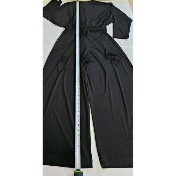 Norma Kamali Jumpsuit Women L / 40 Black Dolman LS Wrap Front Tie Waist Wide Leg - Picture 8 of 16